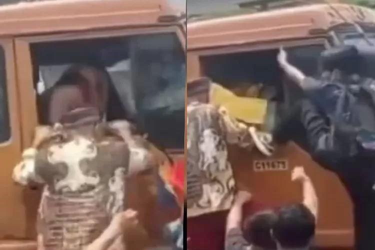 Aksi Kekerasan Para Oknum Rombongan Pengantar Jenazah Kepada Sopir Trailer (instagram @terang media)