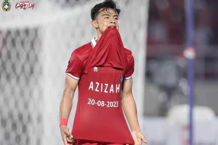 Arhan Pratama merayakan golnya ke gawang Turkmenistan dan mempersembahkan golnya untuk sang isteri  (Dok PSSI)