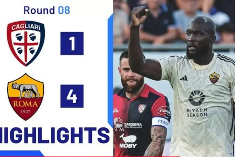 Penyerang anyar AS Roma, Romelu Lukaku mencetak dua gol saat tandang ke markas Cagliari. (YouTube&nbsp;Serie&nbsp;A)