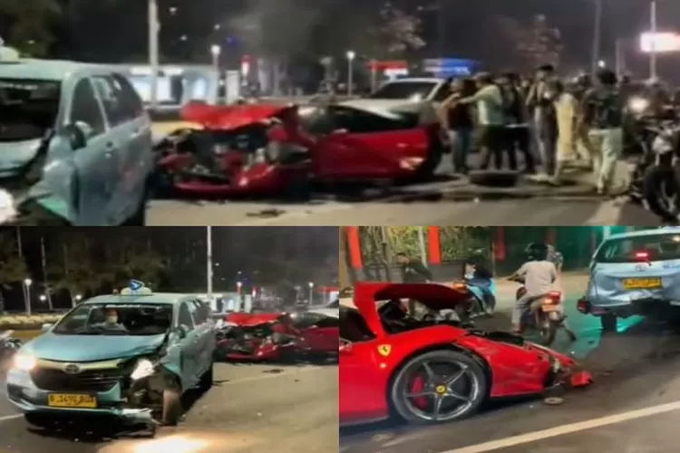 Insiden kecelakaan yang melibatkan mobil sports mewah dan sejumlah kendaraan di Senayan, Jakarta Selatan, Minggu (8/10/2023) (Instagram @infoviral)